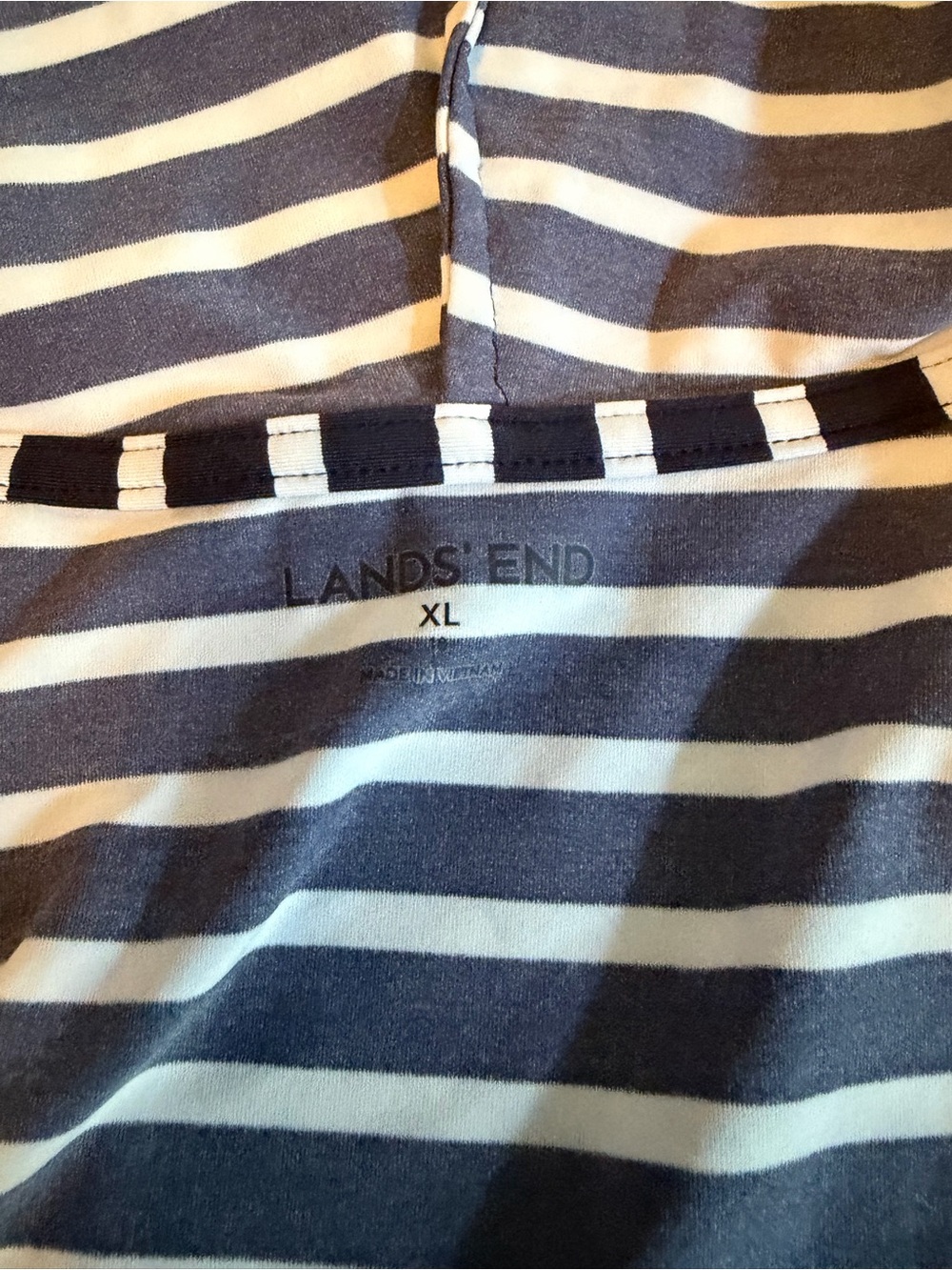 Lands' End Navy and White Striped Hooded Rash Guard - Picture 4 of 5